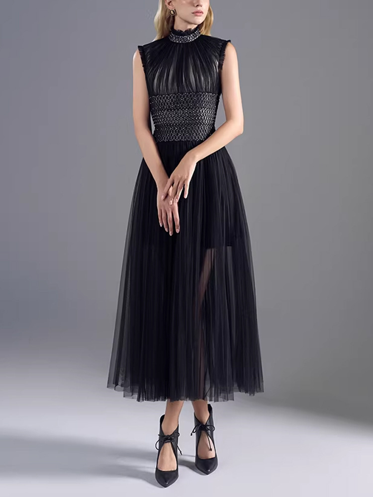 Pleated niche coat black sleeveless corset 2pcs set