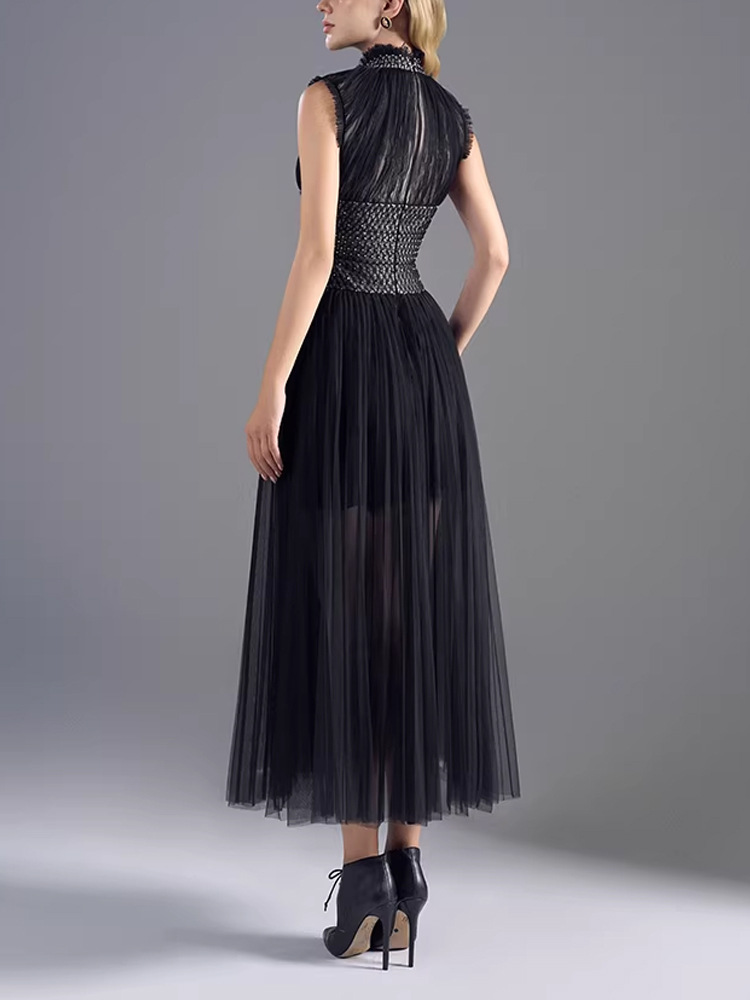 Pleated niche coat black sleeveless corset 2pcs set