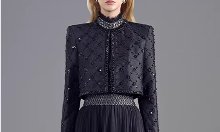 Pleated niche coat black sleeveless corset 2pcs set