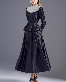 Hepburn style retro tops crimp skirt 2pcs set for women