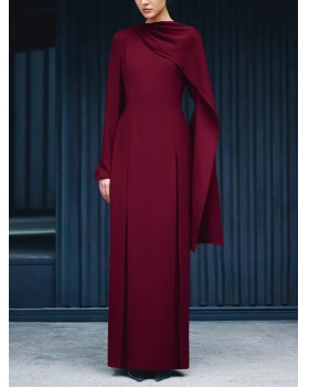 Slim pure grace long dress asymmetry simple cloak