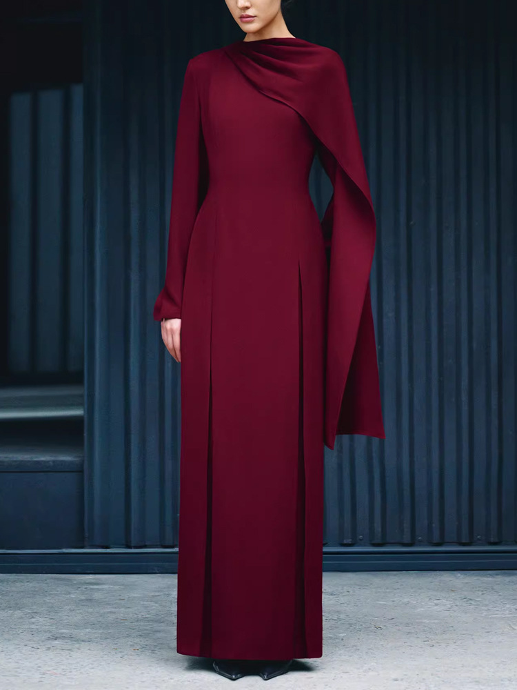 Slim pure grace long dress asymmetry simple cloak