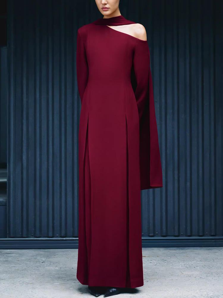Slim pure grace long dress asymmetry simple cloak
