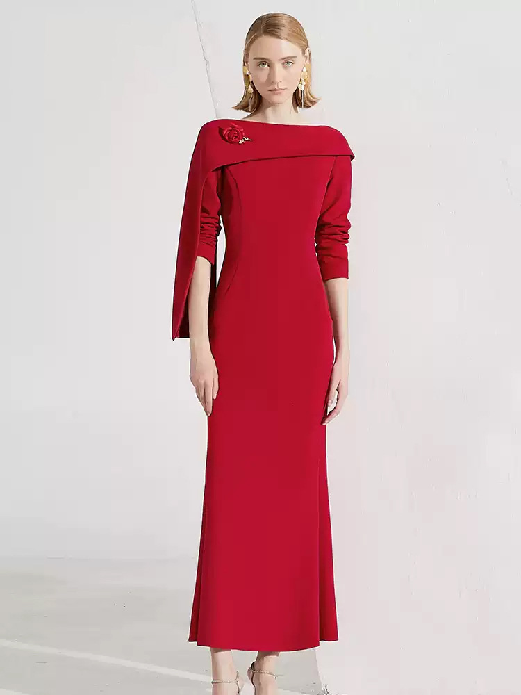 Spring and autumn red dress for women