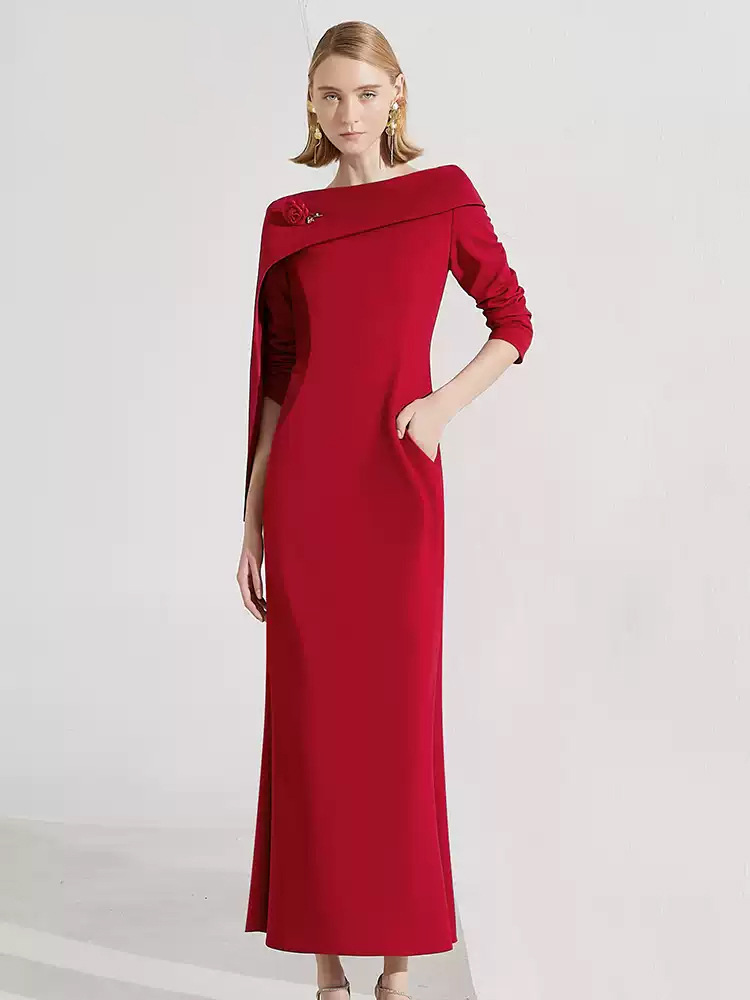 Spring and autumn red dress for women