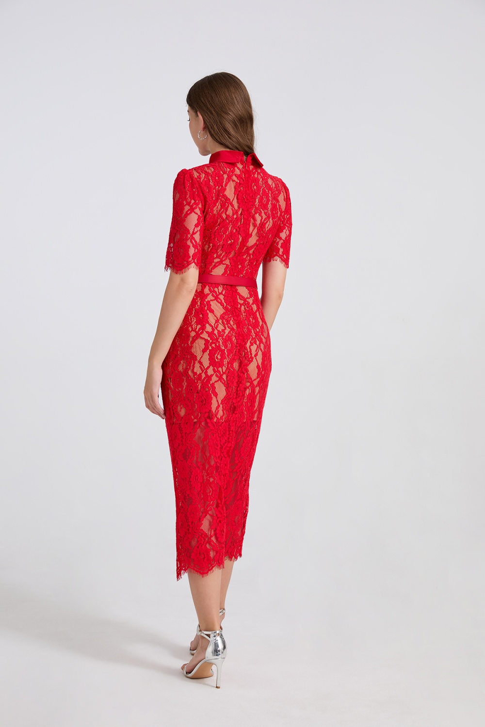 Splice elasticity high waist short sleeve dress