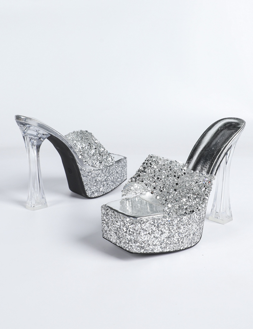Transparent high-heeled shoes thick slippers