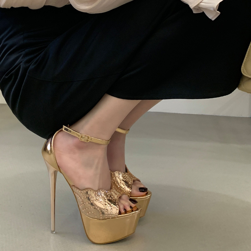 Rhinestone sandals fine-root high-heeled shoes for women