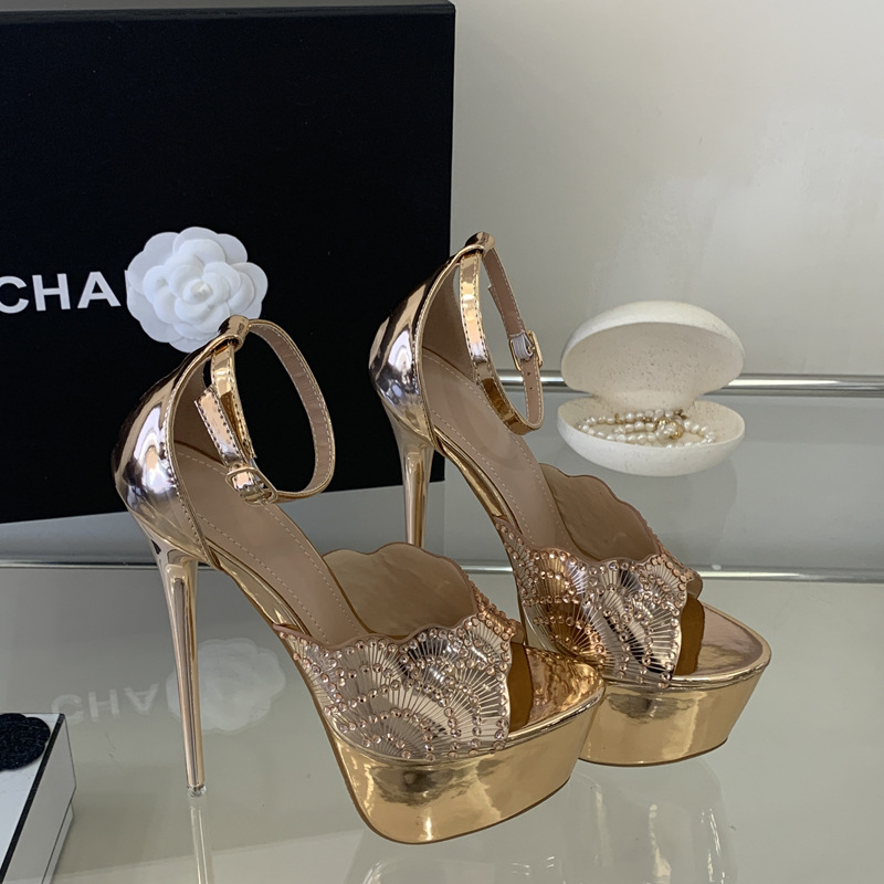 Rhinestone sandals fine-root high-heeled shoes for women