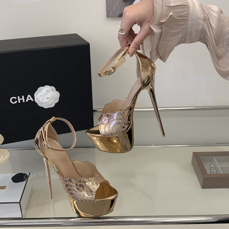 Rhinestone sandals fine-root high-heeled shoes for women