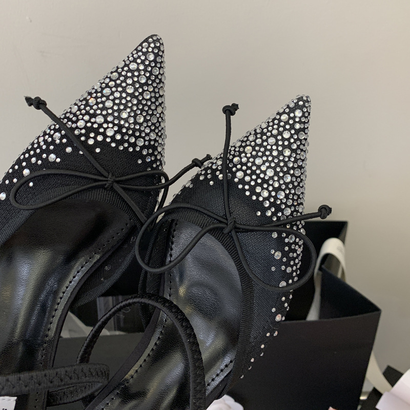 Wears outside bow high-heeled shoes gauze lady slippers