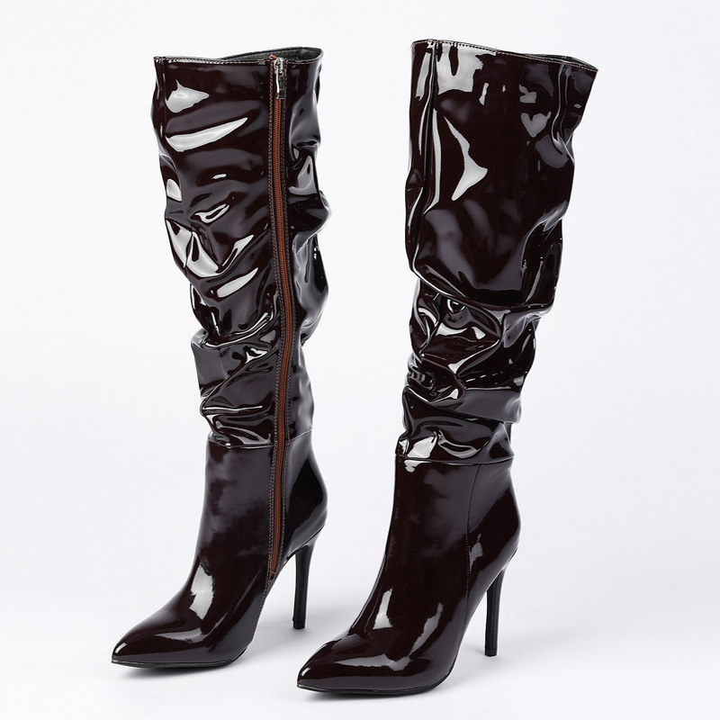 High-heeled patent leather women's boots glossy thigh boots
