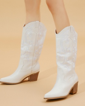 Embroidery embroidered thigh boots thick boots