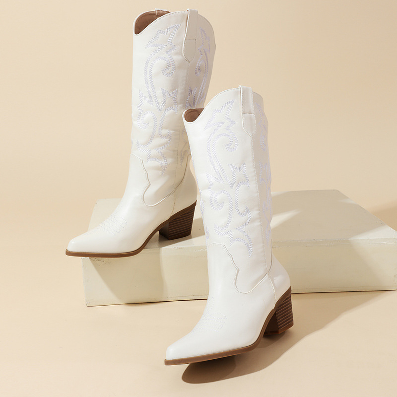 Embroidery embroidered thigh boots thick boots