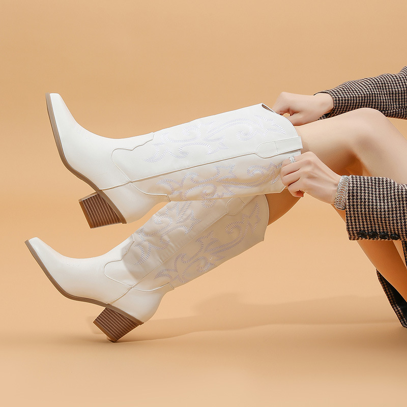 Embroidery embroidered thigh boots thick boots