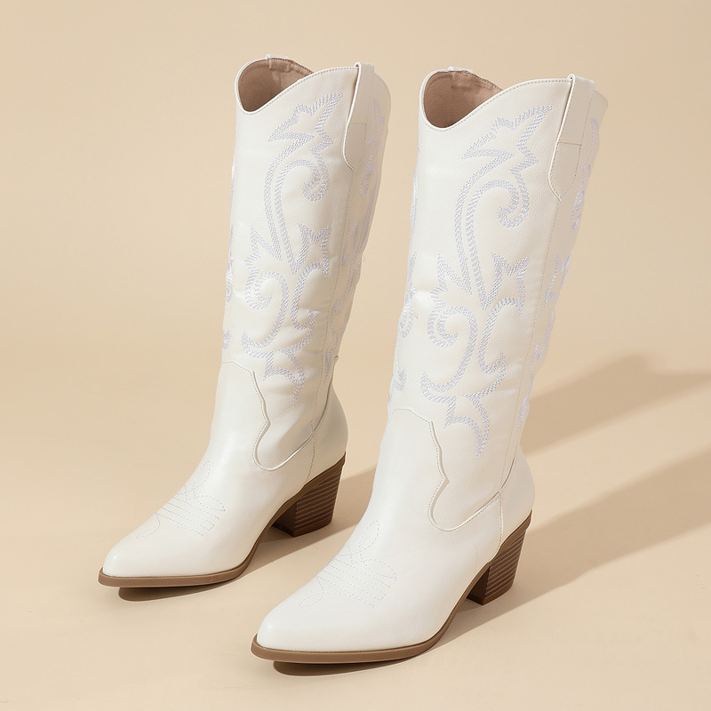 Embroidery embroidered thigh boots thick boots