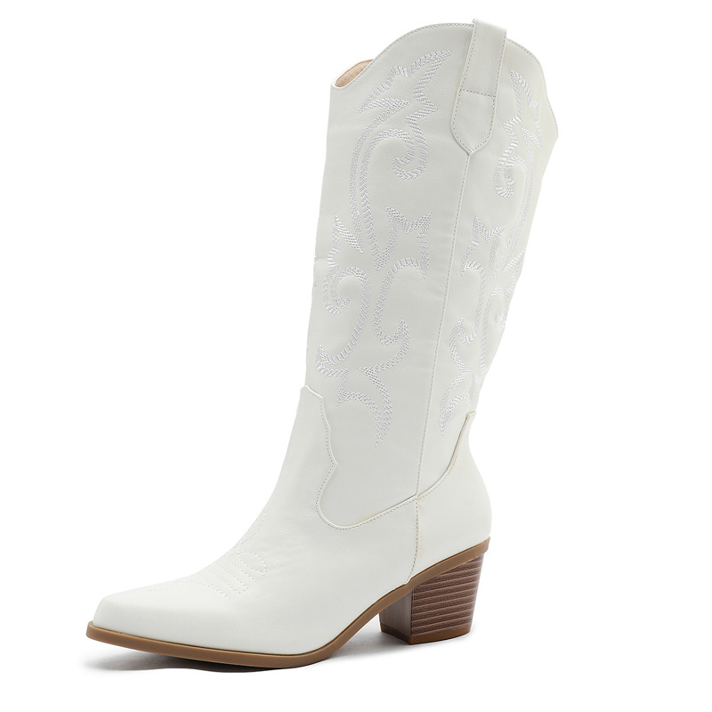 Embroidery embroidered thigh boots thick boots