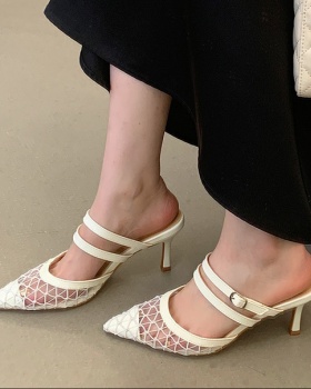 Fine-root pointed high-heeled shoes gauze slippers