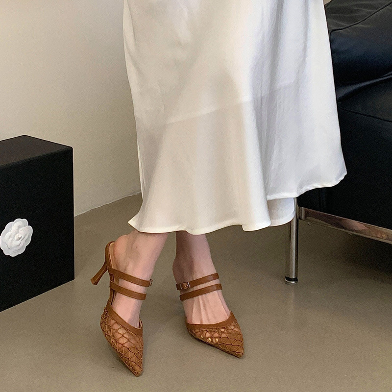 Fine-root pointed high-heeled shoes gauze slippers