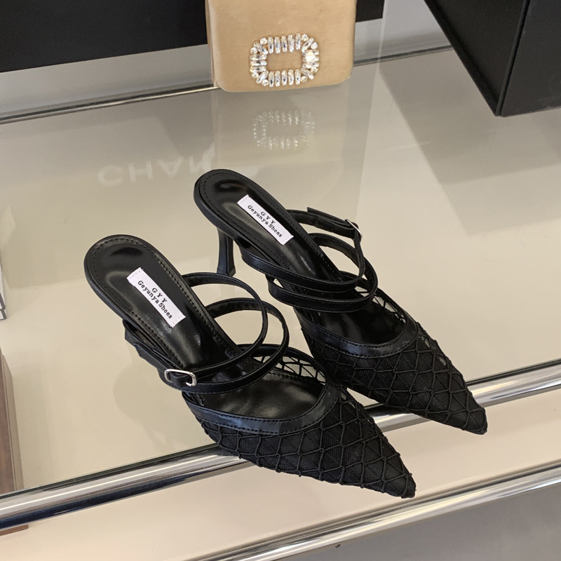 Fine-root pointed high-heeled shoes gauze slippers