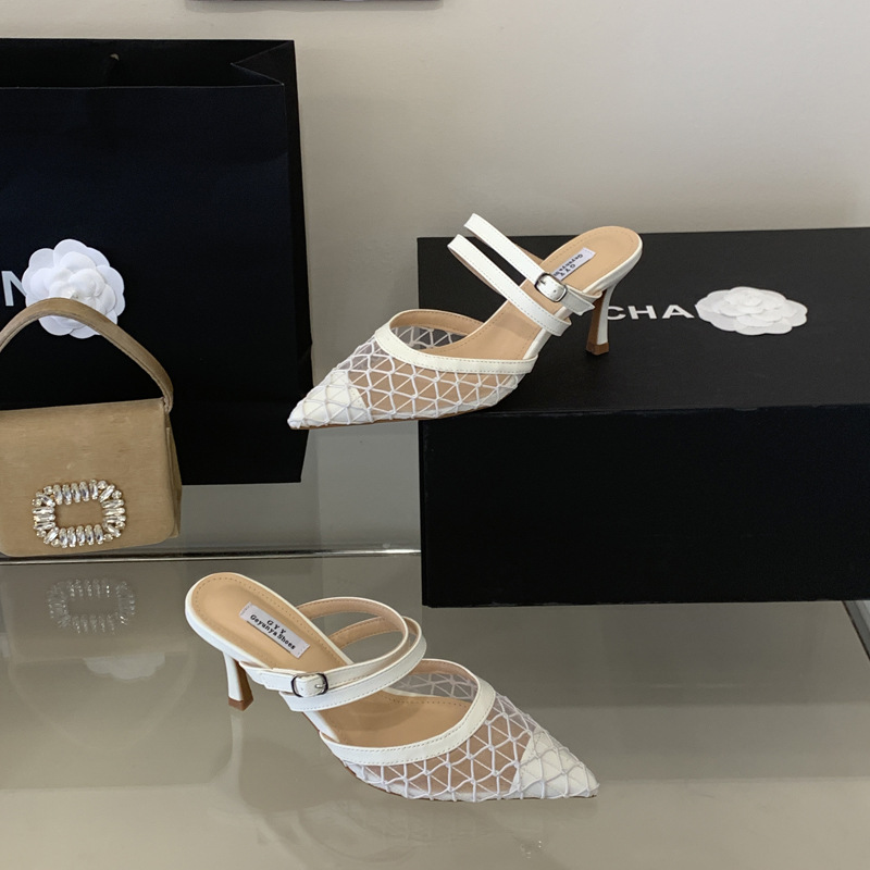Fine-root pointed high-heeled shoes gauze slippers