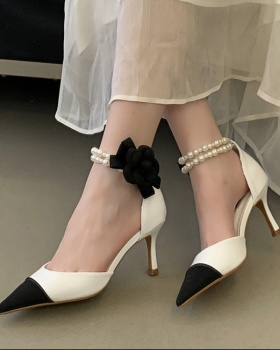 Pointed mixed colors high-heeled shoes low chanelstyle shoes