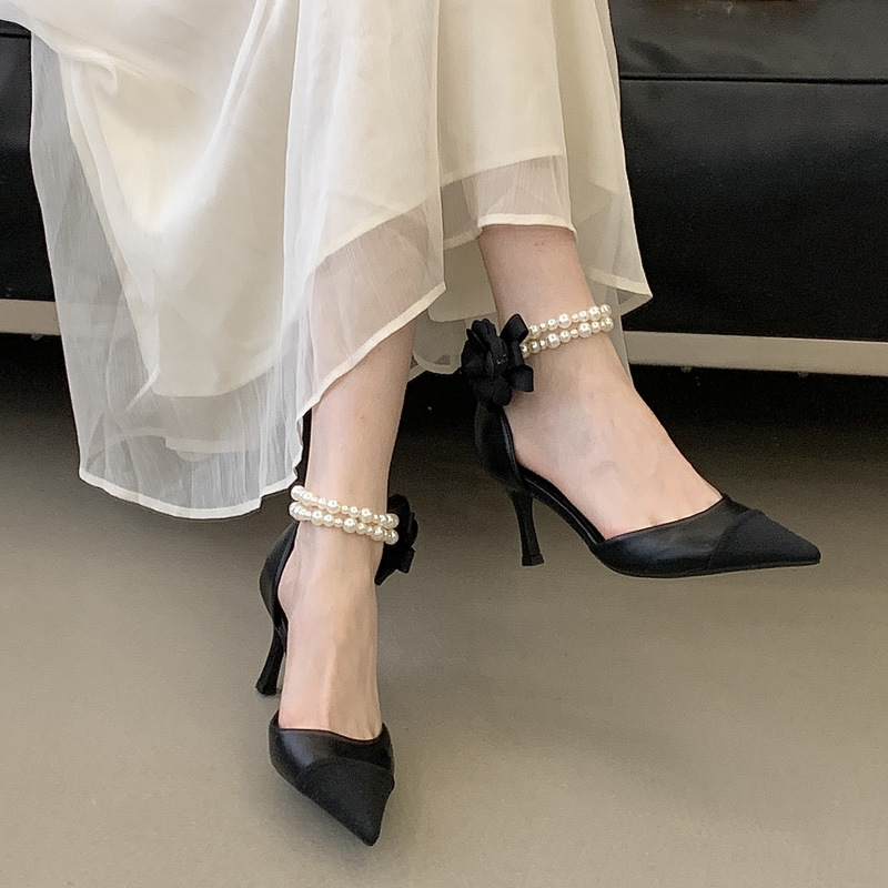 Pointed mixed colors high-heeled shoes low chanelstyle shoes