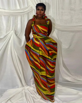 Halter printing large yard fashion loose dress for women