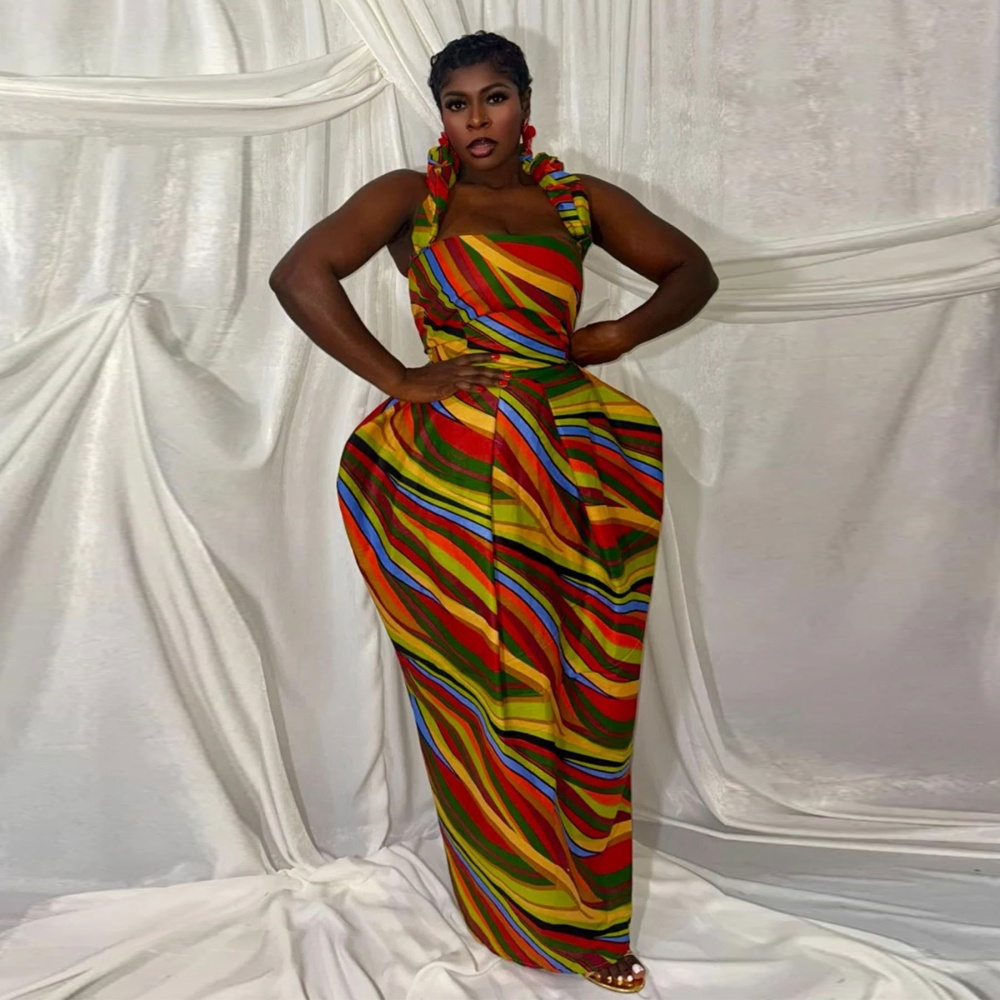 Halter printing large yard fashion loose dress for women