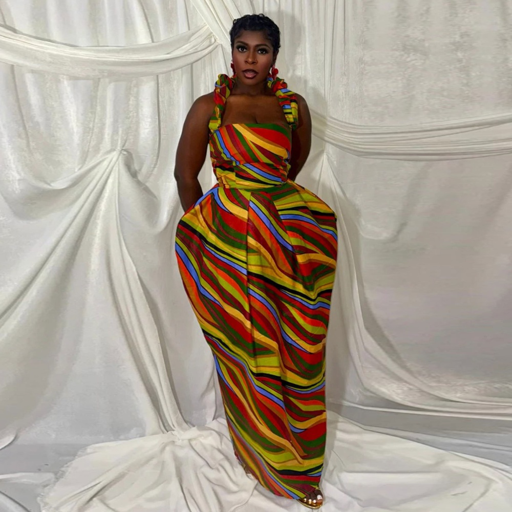 Halter printing large yard fashion loose dress for women