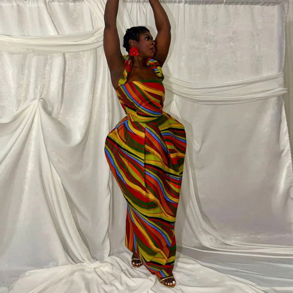 Halter printing large yard fashion loose dress for women