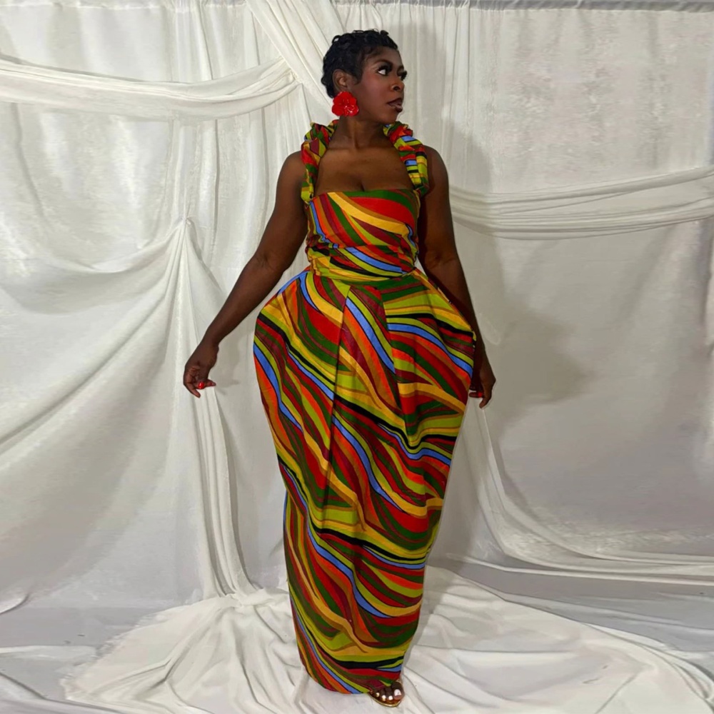 Halter printing large yard fashion loose dress for women