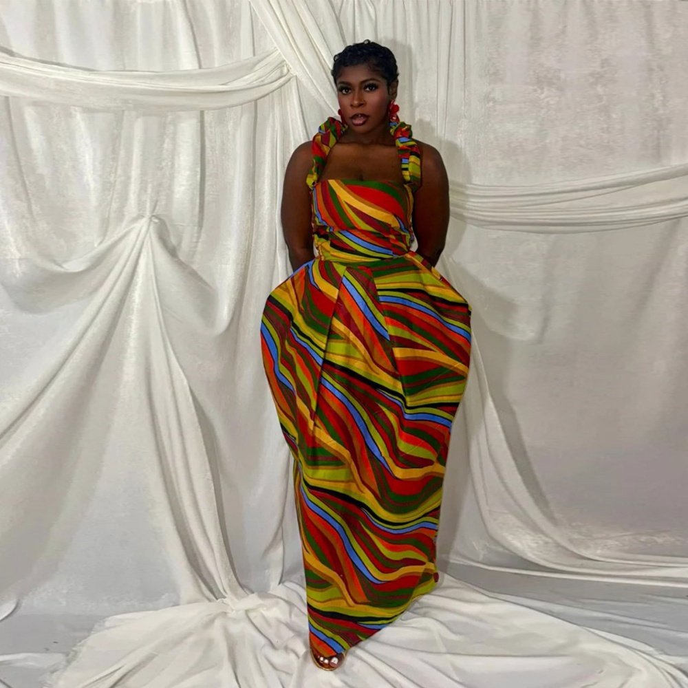 Halter printing large yard fashion loose dress for women