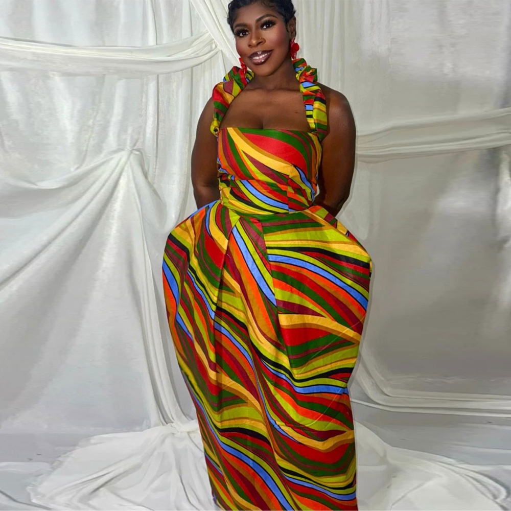 Halter printing large yard fashion loose dress for women