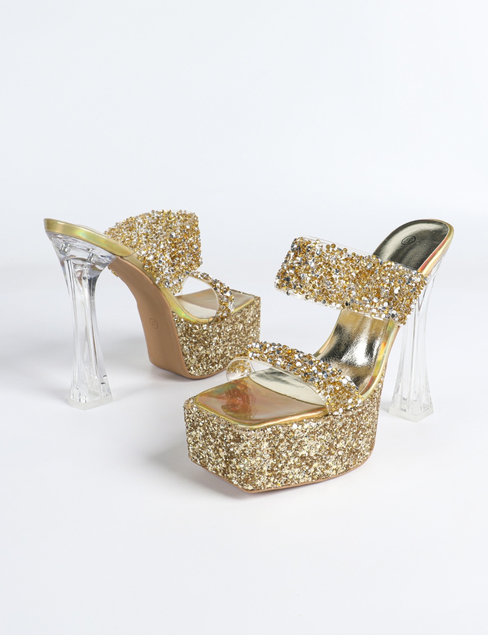 High-heeled sequins slippers crystal high-heeled shoes
