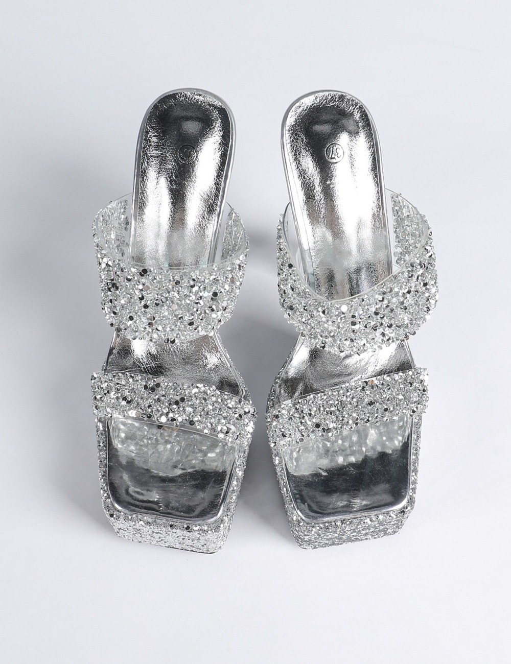 High-heeled sequins slippers crystal high-heeled shoes