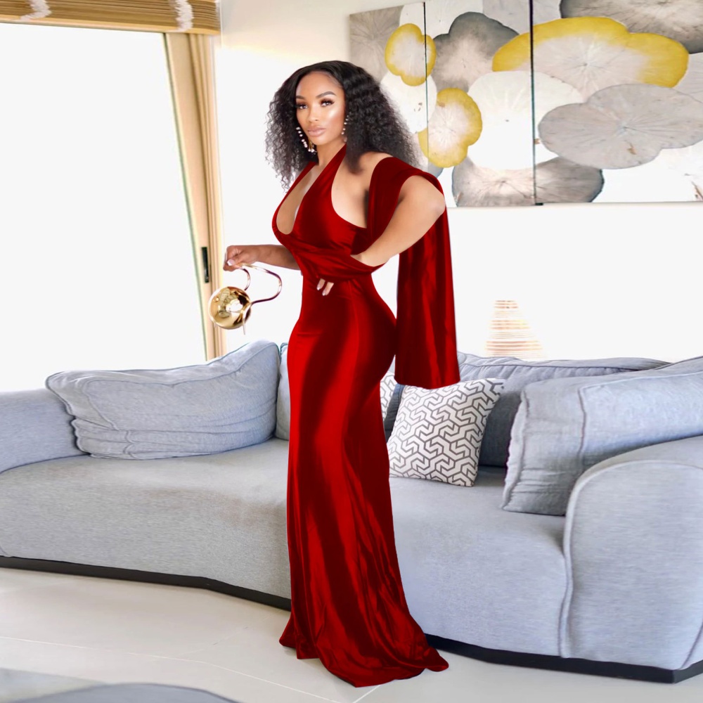 Halter pure dress European style formal dress for women