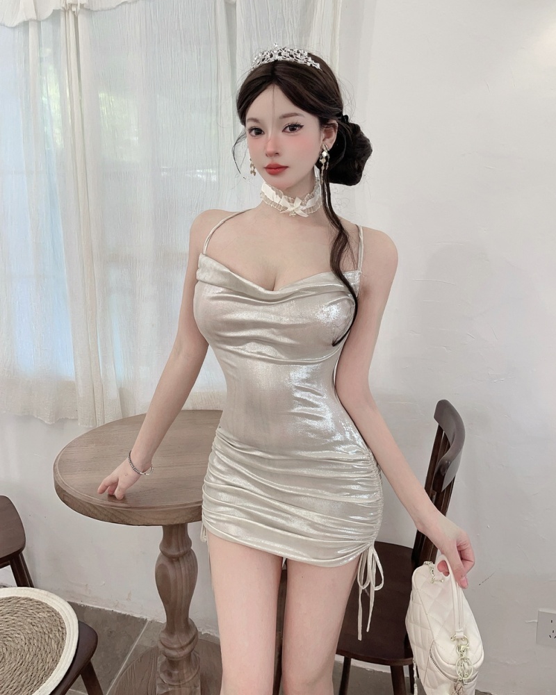 Sling bottoming package hip flash short low-cut dress