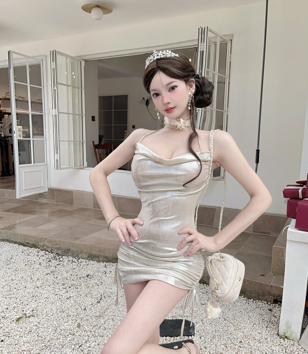 Sling bottoming package hip flash short low-cut dress