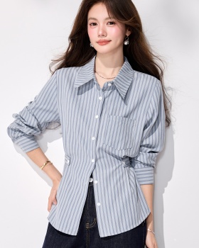 Western style long sleeve stripe tops spring commuting shirt