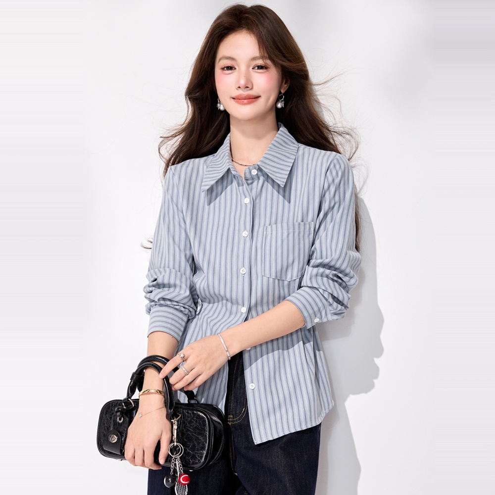 Western style long sleeve stripe tops spring commuting shirt