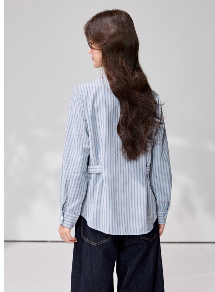 Western style long sleeve stripe tops spring commuting shirt