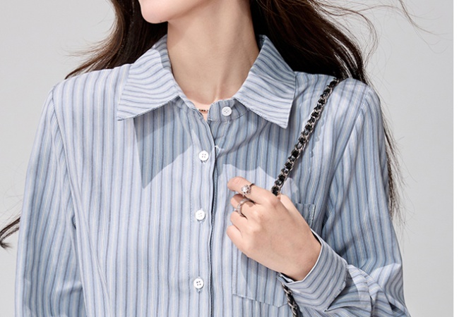 Western style long sleeve stripe tops spring commuting shirt