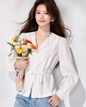 France style pinched waist frenum tops spring V-neck shirt