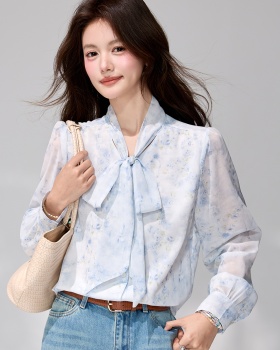 Streamer spring chiffon shirt printing long sleeve tops