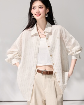 Wears outside loose tops spring stripe sun shirt for women