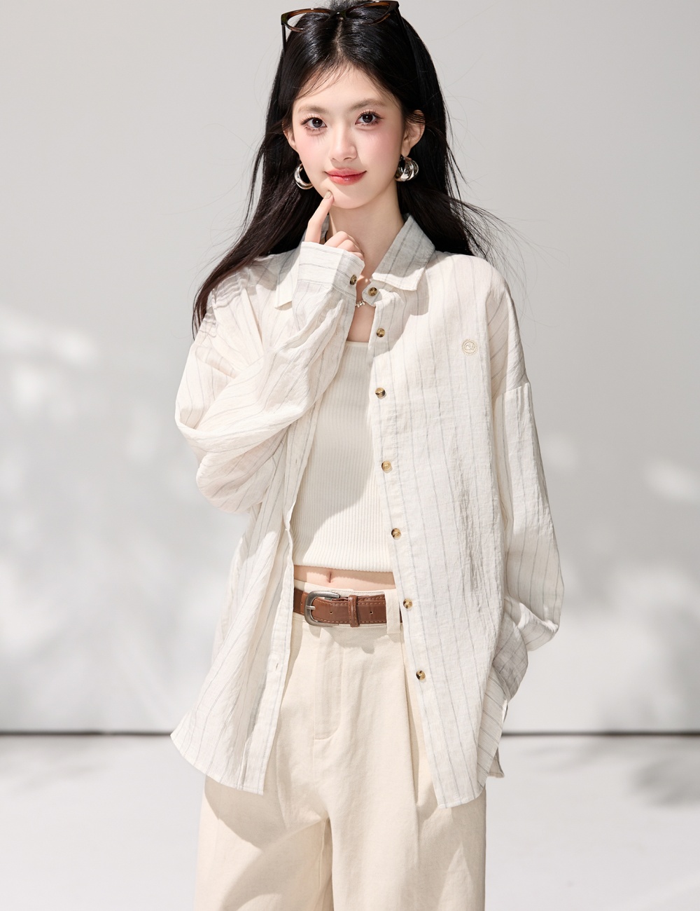 Wears outside loose tops spring stripe sun shirt for women