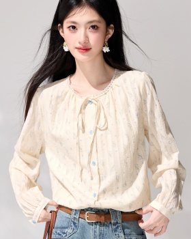 Floral France style small shirt commuting shirt
