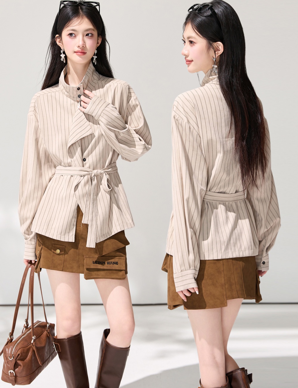 Spring commuting loose shirt frenum stripe all-match tops