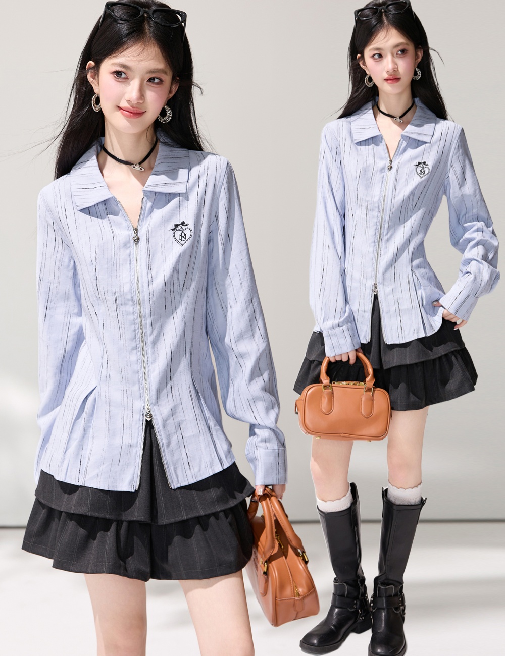 Spring loose shirt long sleeve zip cardigan for women